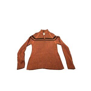 Carbon Men's Medium Burnt Orange Ribbed Knit Pullover Sweater Stripe Detail